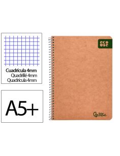 Cuaderno Espiral Liderpapel A5 Ecouse Tapa Cartulina Kraft 80H Papel Reciclado 80Gr Cuadro 4Mm