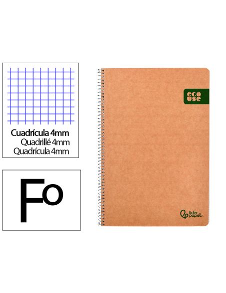 Cuaderno Espiral Liderpapel A4 Ecouse Tapa Cartulina Kraft 80H Papel Reciclado 80Gr Cuadro 4Mm Con Margen