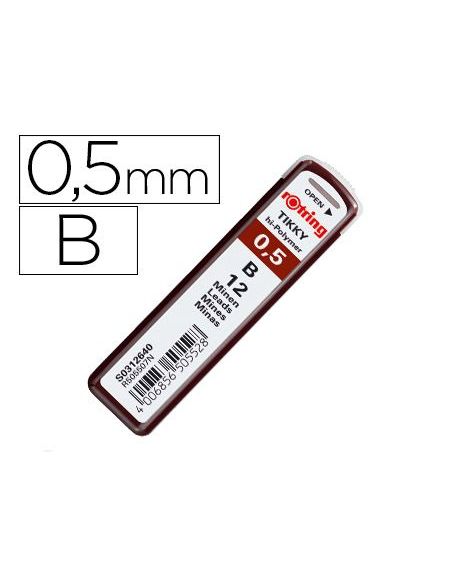 Minas Rotring Grafito 0,5 Mm B Estuche De 12 Minas|Libreriasalesiana
