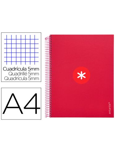 Cuaderno Espiral A4 Micro Antartik Tapa Forrada 120H 100 Gr Cuadro 5Mm 5 Bandas 4 Taladros Color Frambuesa