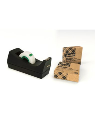 Portarrollo Sobremesa Scotch C38 Color Negro Incluye 3 Cintas Scotch Magic 33 Mt X 19 Mm