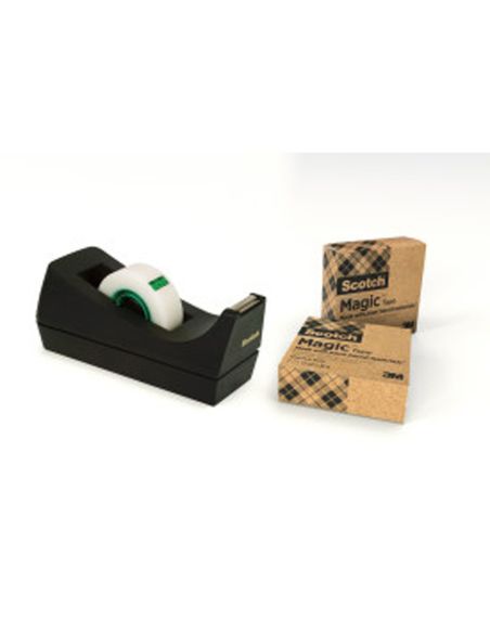 Portarrollo Sobremesa Scotch C38 Color Negro Incluye 3 Cintas Scotch Magic 33 Mt X 19 Mm
