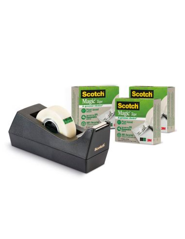 Portarrollo Sobremesa Scotch C38 Color Negro Incluye 3 Cintas Scotch Magic 33 Mt X 19 Mm
