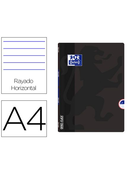 Libreta Escolar Oxford Openflex Tapa Flexible Optik Paper 48 Hojas Din A4 Rayado Horizontal Color Negro