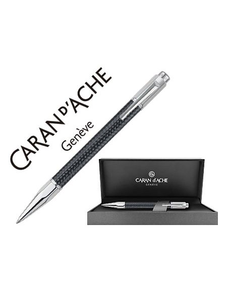 Boligrafo Caran D'Ache Varius Cuerpo Fibra De Carbon 3000 Negro Placado Rodio Con Estuche Punta Media