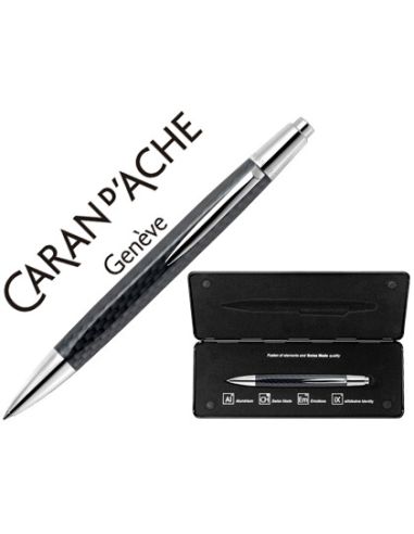 Boligrafo Caran D'Ache Alchemix Cuerpo Fibra De Carbono Adornos Cromados Brillante Con Estuche Punta