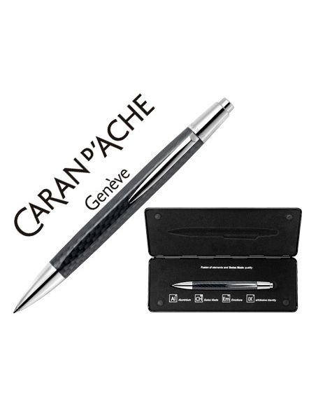 Boligrafo Caran D'Ache Alchemix Cuerpo Fibra De Carbono Adornos Cromados Brillante Con Estuche Punta