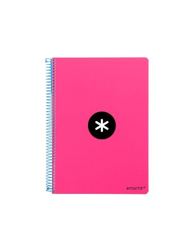 Cuaderno Espiral Antartik A4 Micro Tapa Dura 80H 100 Gr Cuadro 5Mm Sin Bandas 4 Taladros Color Rosa Fluor