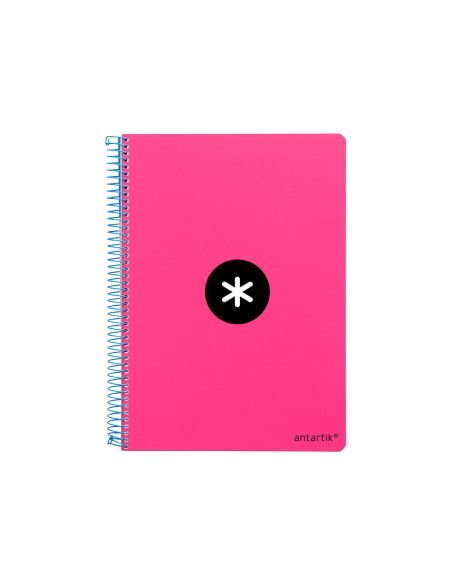 Cuaderno Espiral Antartik A4 Micro Tapa Dura 80H 100 Gr Cuadro 5Mm Sin Bandas 4 Taladros Color Rosa Fluor