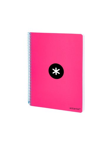 Cuaderno Espiral Antartik A4 Micro Tapa Dura 80H 100 Gr Cuadro 5Mm Sin Bandas 4 Taladros Color Rosa Fluor