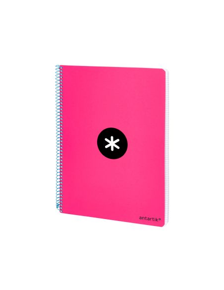 Cuaderno Espiral Antartik A4 Micro Tapa Dura 80H 100 Gr Cuadro 5Mm Sin Bandas 4 Taladros Color Rosa Fluor