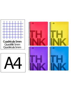 Cuaderno Espiral Liderpapel A4 Micro Think Tapa Plastico 140H 80Gr Cuadro 5Mm 5 Bandas 4 Taladros 4