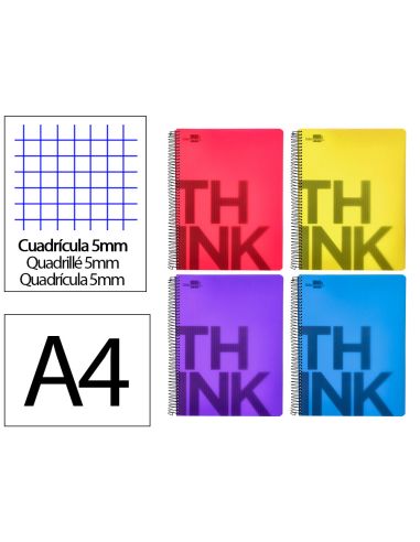 Cuaderno Espiral Liderpapel A4 Micro Think Tapa Plastico 140H 80Gr Cuadro 5Mm 5 Bandas 4 Taladros 4