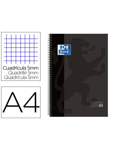 Bloc Espiral Oxford European Book Tapa Extradura Din A4 80 Hojas Cuadricula 5 Mm Color Gris