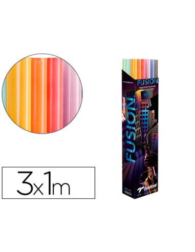 Papel Kraft Fusion 1X3 Mt Expositor 30 Rollos Colores Surtidos