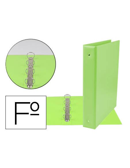 Carpeta Liderpapel 4 Anillas 40 Mm Redondas Plastico Folio Color Verde Pistacho
