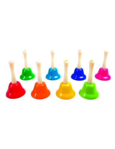 Campanita Pequeña Amaya De Mano Con Mango Tradicional Escala Diatonica Set De 8 Unidades Colores Surtidos