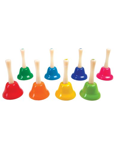 Campanita Pequeña Amaya De Mano Con Mango Tradicional Escala Diatonica Set De 8 Unidades Colores Surtidos