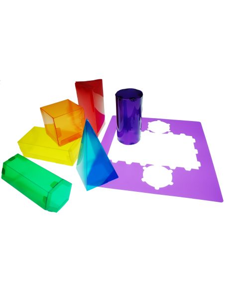 Juego Plantillas 3D Henbea Plastico Flexible Formas Geometricas Colores Translucidos 35X35 Cm Set Con
