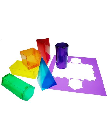Juego Plantillas 3D Henbea Plastico Flexible Formas Geometricas Colores Translucidos 35X35 Cm Set Con