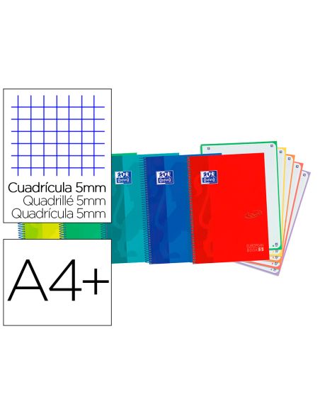Cuaderno Espiral Oxford Ebook 5 Tapa Extradura Din A4+ 120 H Microperforadas Cuadro 5 Mm Colores Vivos Surtidos