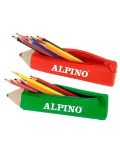 Bolso Escolar Portatodo Alpino Forma Lapiz Soft Con 12 Lapices De Colores