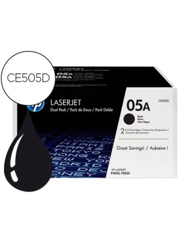 Toner Hp 05A Laserjet P2033 / 2035 / 2036 / 2037 / 2054 / 2055 / 2056 / 2057 Negro Pack De 2 Unidades 2.300 Pag