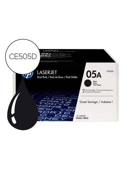 Toner Hp 05A Laserjet P2033 / 2035 / 2036 / 2037 / 2054 / 2055 / 2056 / 2057 Negro Pack De 2 Unidades 2.300 Pag