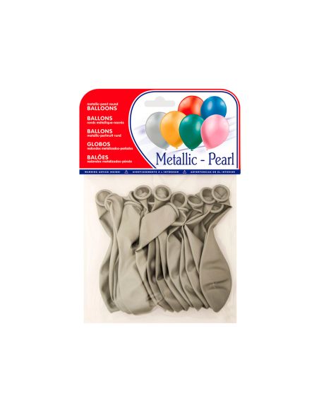 Globo 100% Latex Biodegradable Metalizado Plata Bolsa De 15 Unidades