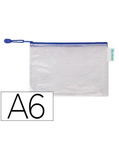 Bolsa Multiusos Djois Pvc Din A6 Apertura Superior Con Cremallera Portaboligrafo Y Correa Azul