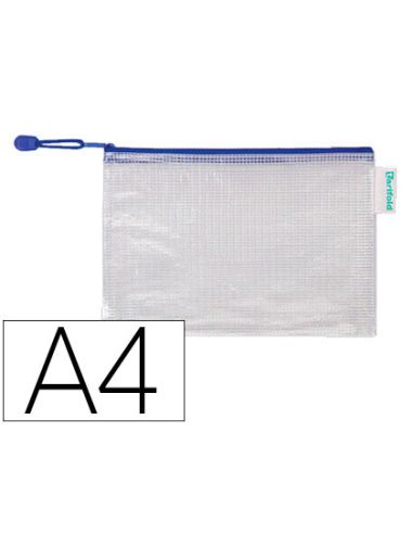 Bolsa Multiusos Djois Pvc Din A4 Apertura Superior Con Cremallera Portaboligrafo Y Correa Azul