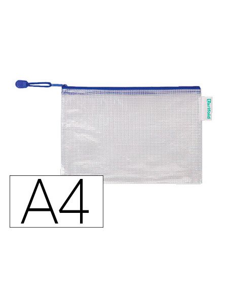 Bolsa Multiusos Djois Pvc Din A4 Apertura Superior Con Cremallera Portaboligrafo Y Correa Azul