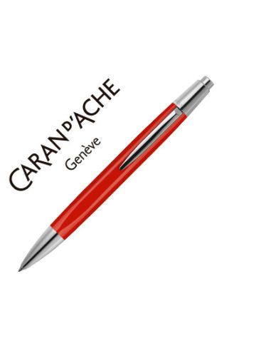 Boligrafo Caran D'Ache Alchemix Cuerpo Laca Roja Adornos Cromados Brillante Con Estuche Punta Media