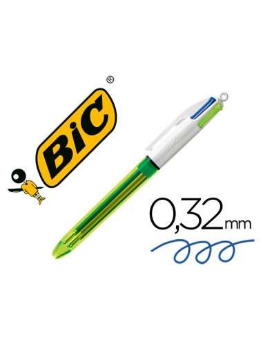 Boligrafo Bic Cuatro Colores Azul / Negro / Rojo / Amarillo Fluor Punta Media 1 Mm