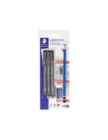 Rotulador Staedtler Calibrado Micrometrico 308 Negro Blister De 3 Und + Goma Lapiz Y Sacapuntas De Regalo