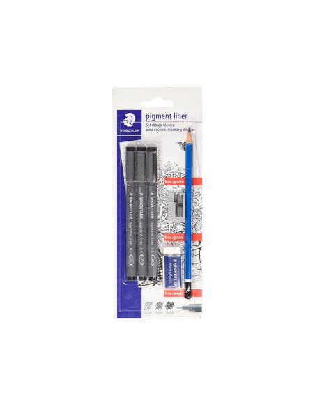 Rotulador Staedtler Calibrado Micrometrico 308 Negro Blister De 3 Und + Goma Lapiz Y Sacapuntas De Regalo