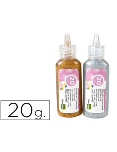 Purpurina Pegamento Liderpapel Fantasia Colores Metalicos Oro Y Plata Bote De 20 Gr