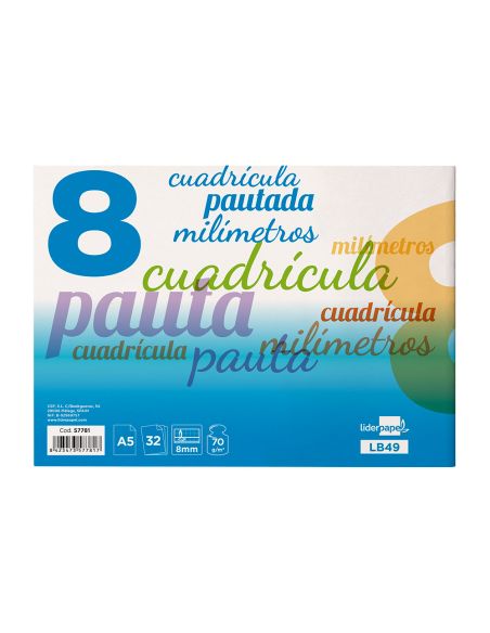 Libreta Liderpapel Pautaguia Tapa Cartoncillo 32 Hojas Din A5 70Gr Cuadriculado Pautado 8 Mm Apaisado Con Margen