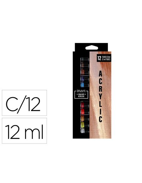 Pintura Acrilica Artist Caja Carton De 12 Colores Surtidos Tubo De 12 Ml