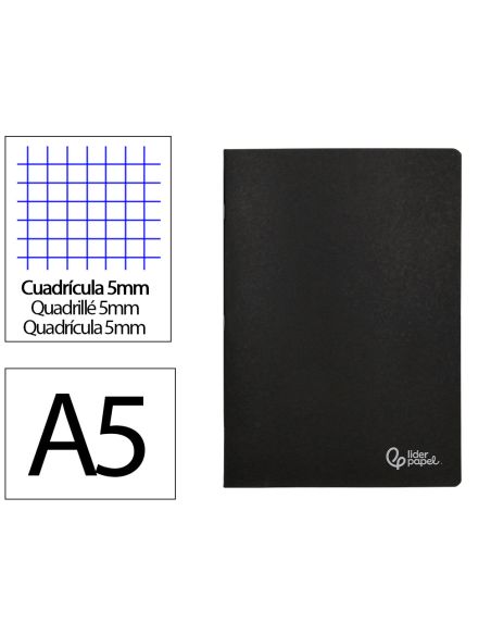Libreta Liderpapel Tapa Negra A5 80 Hojas 60Gr Cuadro 5Mm Con Doble Margen