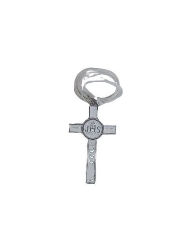 Cruz Cordón Comunión Esmalte Blanco 7,2Cm Plateada|Libreriasalesiana
