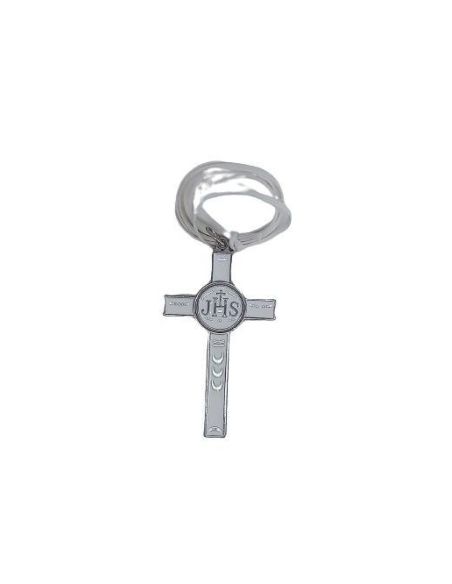 Cruz Cordón Comunión Esmalte Blanco 7,2Cm Plateada|Libreriasalesiana
