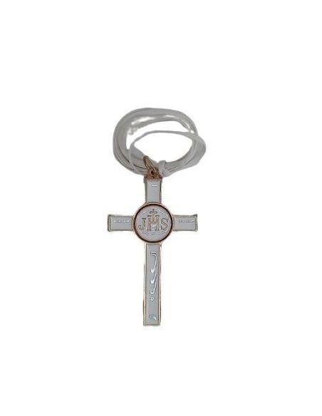 Cruz Cordón Comunión Esmalte Blanco 7,2Cm Dorada|Libreriasalesiana