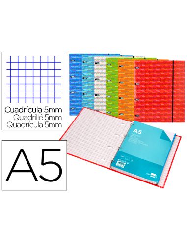 Carpeta Con Recambio Liderpapel A5 Cuadro 5Mm Forrada 4 Anillas 20Mm