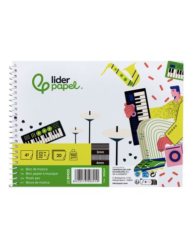 Bloc Musica Liderpapel Combi Pentagrama 3Mm Mas Cuadricula De 4Mm Para Anotaciones Cuarto20 Hojas 100G/M2