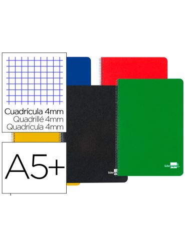 Cuaderno Espiral Liderpapel Cuarto Tapa Dura 80H 75Gr Cuadro 4Mm Con Margen Colores Surtidos