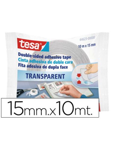 Cinta Adhesiva Tesa Doble Cara Transparente 10 Mt X 15 Mm