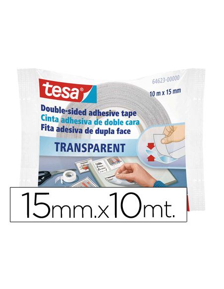 Cinta Adhesiva Tesa Doble Cara Transparente 10 Mt X 15 Mm