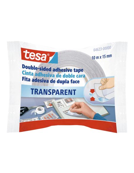 Cinta Adhesiva Tesa Doble Cara Transparente 10 Mt X 15 Mm
