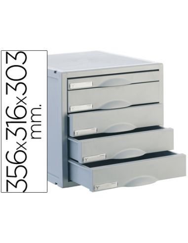 Fichero Cajones De Sobremesa Archisystem 356X316X303 Mm 5 Cajones Color Gris 4 De 52Mm Y 1 De 22Mm